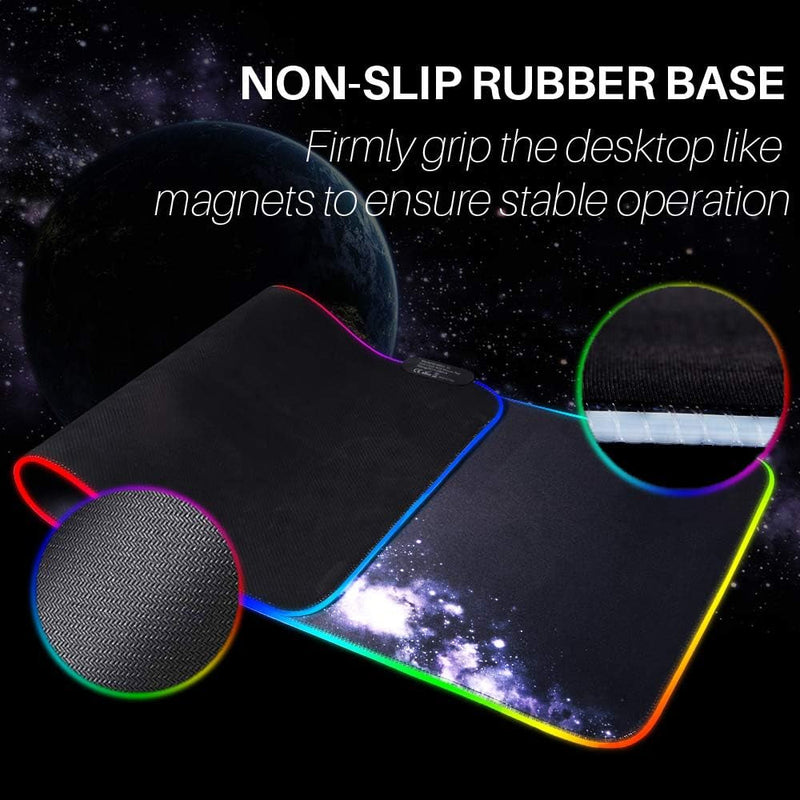 Large RGB Gaming Mouse Pad 14 Modes Oversized Glowing Led Extended Mousepad, Anti-Slip Rubber Base and Waterproof Surface, Extra Large Soft Led Computer Keyboard Mouse Mat - 31.5 X 11.8In