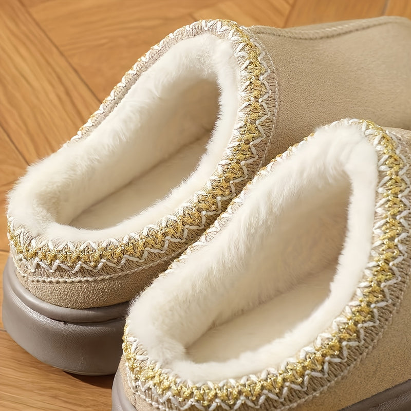 Women's Cozy Fleece Lined Slippers, Soft Sole Winter Warm Indoor/Outdoor Shoes with Non-Slip