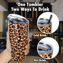 30Oz Stainless Steel Tumbler, Insulated Coffee Tumbler Cup with Lid and Straw, Double Walled Travel Coffee Mug for Hot & Cold Drinks (Leopard, 1 Pack)