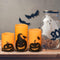 Halloween Flameless Candles, LED Flickering Battery Pillar Candles with 6H Timer and Pumpkin Decals, Spooky Fall Halloween Festival Party Decoration Set of 3 (D 3” X H 4” 5” 6”)