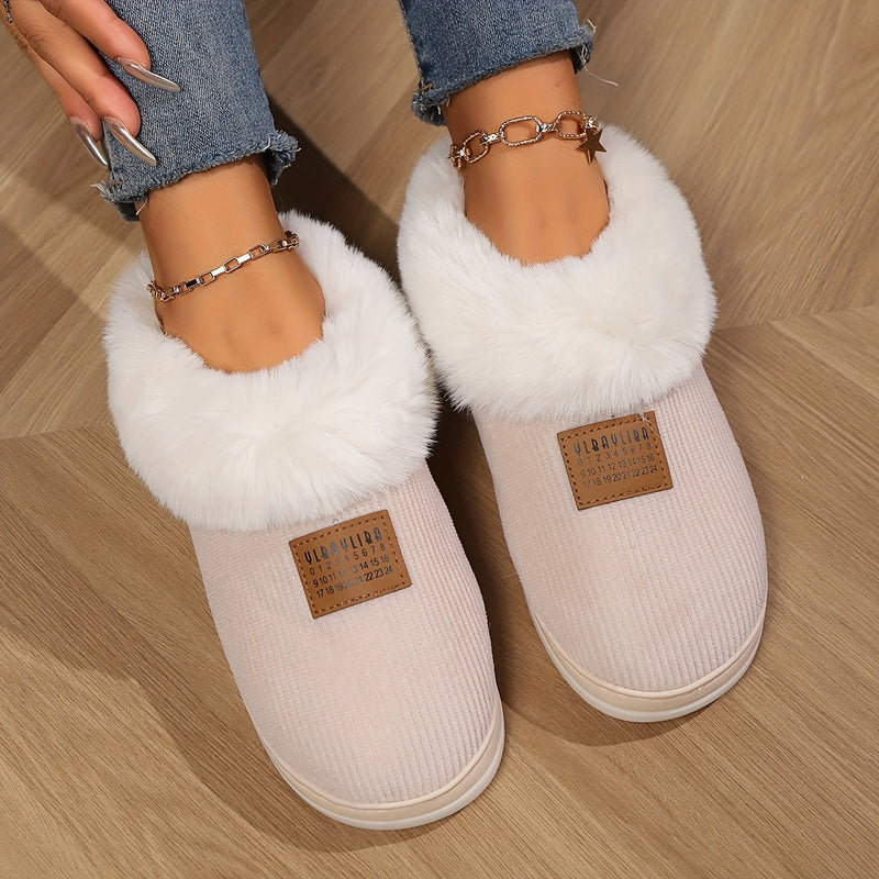 Women's Faux Fur Lined Slippers, Indoor Warm Plush House Shoes, Non-Slip Soft Sole Bedroom Footwear