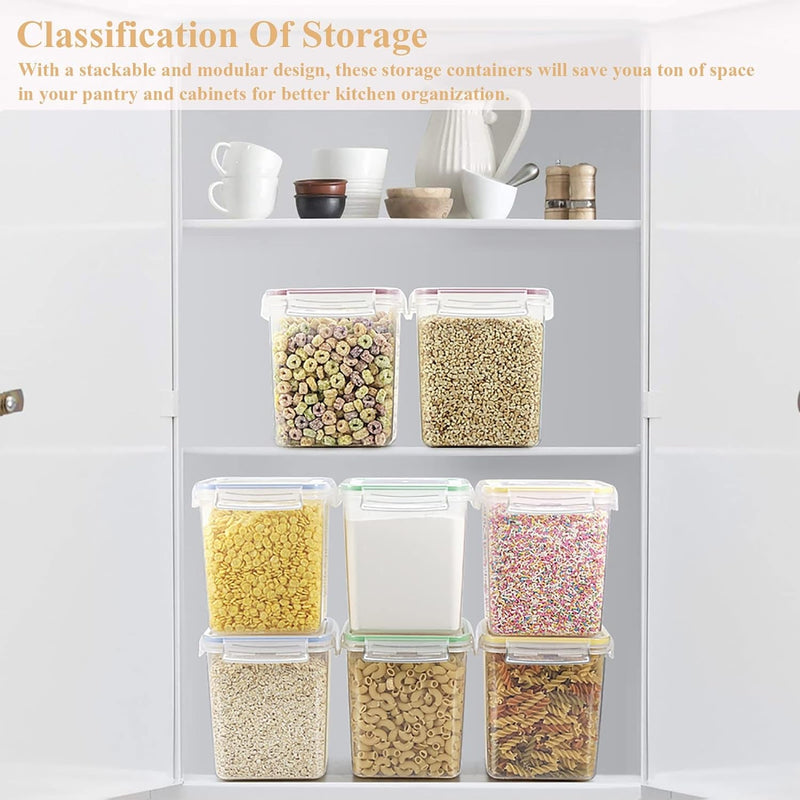 Cereal Container Food Storage Containers, Set of 8 (2.5L/84.55Oz) Airtight Dry Food Storage Containers with Lids - BPA Free Plastic for Flour, Cereal and Pantry Storage Containers