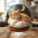 Boho-Chic Acrylic Cat Snow Globe Decor - Dreamy Kitten Under Moonlight, Perfect for Home, Office & Cafe Display, Ideal Gift