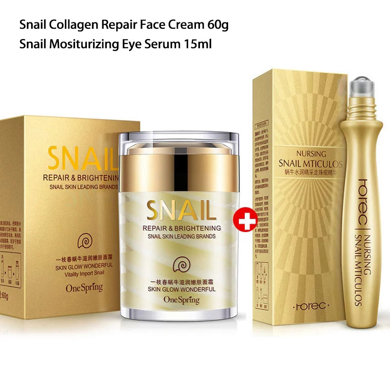 Skincare Set Snail Cream Collagen Cream Anti Aging Whiten Skin Face Cream Fade Dark Eye Circles Remove Eye Bags Eye Serum