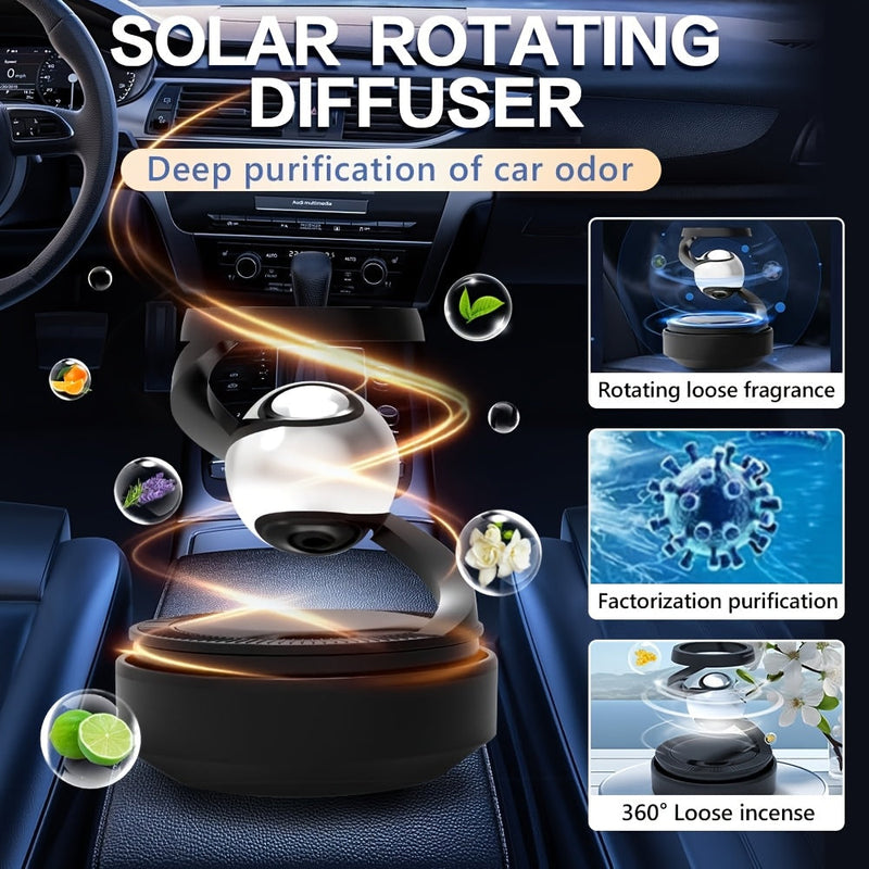 Solar-Powered Car Air Freshener - Rotating Dashboard Perfume Diffuser with Aromatherapy Flakes, High-Quality & Safe for All, Fit