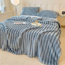 1pc Traditional-Style Striped Plush Blanket, Thick Double-Sided Fleece, All-Season Multipurpose Knit Polyester, Machine Washable, 250-300gsm