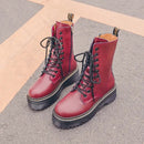 Winter Motorcycle Women's Boots Chunky Platform Ankle Boots Soft Leather