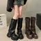 Winter Women Biker Boots Fashion Belt Buckle Ladies Elegant Platform Long Pipe Booties