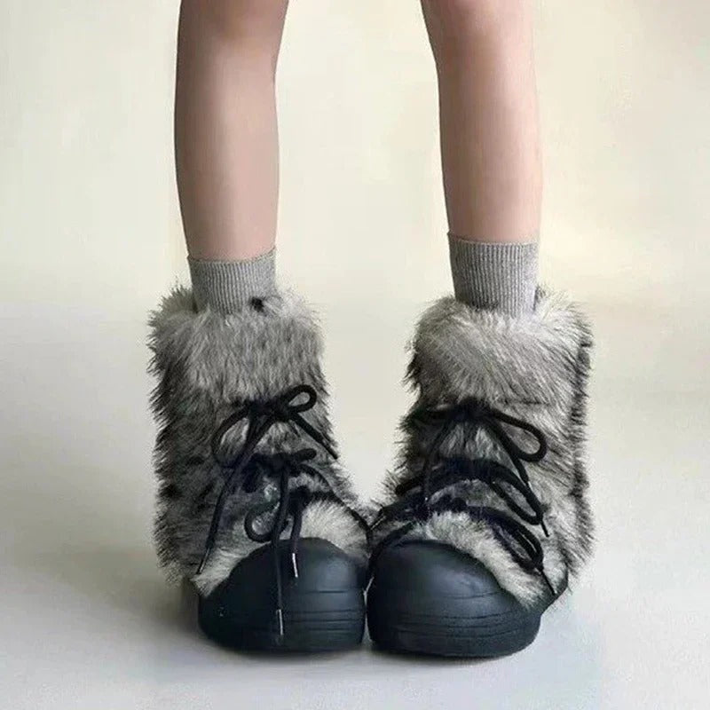 Fur Women Snow Ankle Boots Flats Platform Warm Shoes