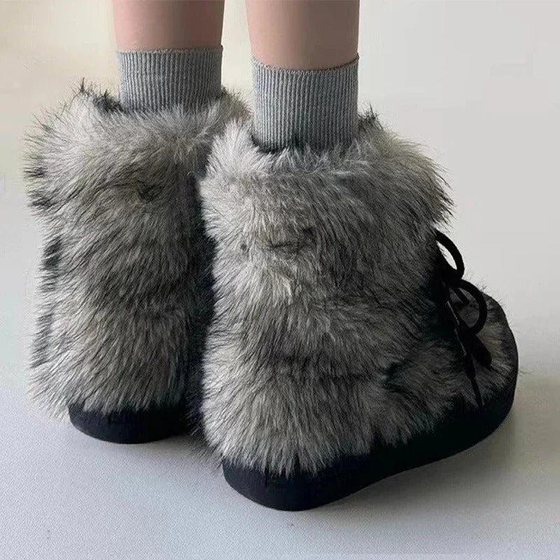 Fur Women Snow Ankle Boots Flats Platform Warm Shoes