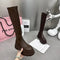 Women Boots Winter Black Over The Knee Boots 2024 New Comfort Lace Up Chunky High Heels Shoes