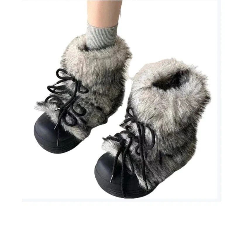 Fur Women Snow Ankle Boots Flats Platform Warm Shoes